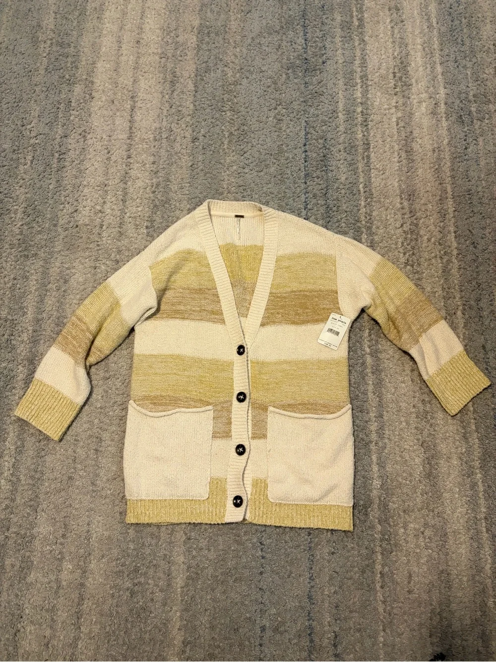 Free People Grains Combo Striped Cardigan Sweater XS NWT $148 Boho Chunky Knit